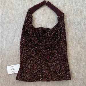 Zara Brown Sequin Halter Top